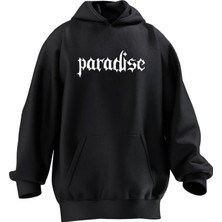 Nmg Tekstil Unisex Premium Pamuk Siyah  Paradise Yazı Baskılı 3 Iplik Kapüşonlu Sweatshirt