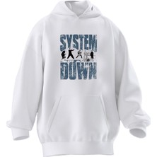 Nmg Tekstil Unisex Premium Pamuk Beyaz Sistem Down Baskılı 3 Iplik Kapüşonlu Sweatshirt