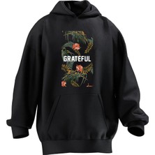 Nmg Tekstil Unisex Premium Pamuk Siyah  Grateful Baskılı 3 Iplik Kapüşonlu Sweatshirt