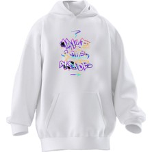 Nmg Tekstil Unisex Premium Pamuk Beyaz  Make Some Noise Baskılı 3 Iplik Kapüşonlu Sweatshirt