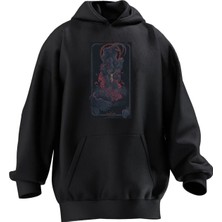 Nmg Tekstil Unisex Premium Pamuk Siyah Vvitch Baskılı 3 Iplik Kapüşonlu Sweatshirt