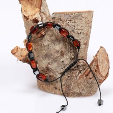 Taş Sandığı Damla Kehribar Makromeli Bileklik - Hematit Taşlı