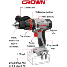 Crown Çift Vitesli Akülü Vidalama 20 V-SOLO CT21076HMX - Bakır Sargılı Şarjlı Matkap