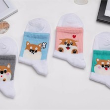 Nixora 4'lü Shiba Inu Yavru Köpek Desenli Kolej Çorap Seti