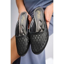 Akgün Terlik Kadın Siyah Yılan Baskı Şık Ev Terliği