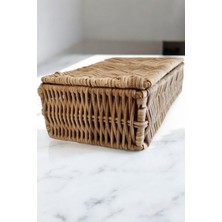 Doğal Rattan Kapaklı Saklama Kutusu El Yapımı Çok Amaçlı Kutu Takı ve Aksesuar Düzenleyici 25 cm  Oceanpoint