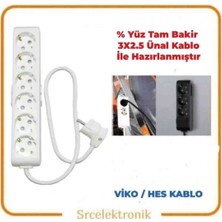 Viko Multi-Let 6'lı Ünal Kablolu Beyaz (12 ile 40 Metre Arası) Topraklı Çocuk Korumalı Uzatma ( 3x2.5 Ünal Kablo Tam Bakır) Ttr Kablo HO5VV