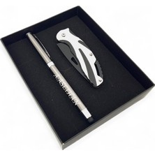 SürLaz Isme Özel Touch Pen Tükenmez Kalem ve Katlanabilir Çakı Hediye Kutusunda