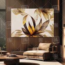 Sml Tablo Soyut Sanatsal Gold Yapraklar Zeytin Çiçek Yaprağı Botanik Modern Yatay Kanvas Tablo