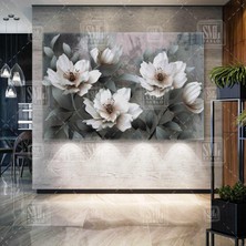 Sml Tablo Gold Tomurcuklu Beyaz Çiçek Tablosu Inci Çiçekleri Modern Yatay Kanvas Tablo