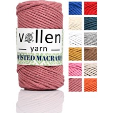 Vollen Yarn Premium 3 Büküm, Taranan Makrome, Pamuk Makrame, Halat Ip, Üç Büküm, Hobi Ipi, 250 gr