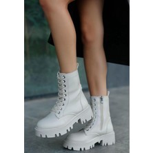 Kazax Flona Bej Cilt Bağcıklı Bot