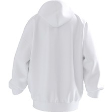 Nmg Tekstil Unisex Premium Pamuk Beyaz White Black Baskılı 3 Iplik Kapüşonlu Sweatshirt
