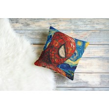 Spiderman ve Yıdızlı Gece Desenli Kare Yastık Kılıfı