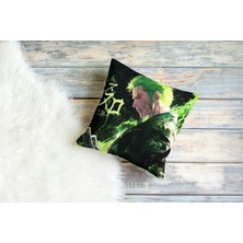 One Piece Zoro Sıyah Yesıl Desenli Kare Yastık Kılıfı