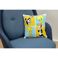 Owl Bag Slyvester ve Tweety  Desenli Kare Yastık Kılıfı