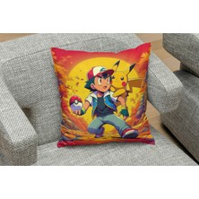 Owl Bag Ash And Pekemon Pikachu   Desenli Kare Yastık Kılıfı