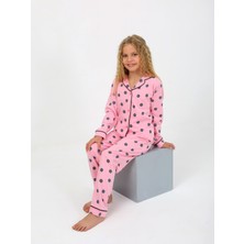 Vitmo Kız Çocuk Uzun Kollu  Pamuklu Düğmeli Pijama Takımı Soft