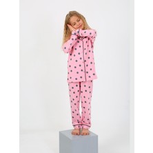 Vitmo Kız Çocuk Uzun Kollu  Pamuklu Düğmeli Pijama Takımı Soft