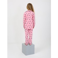 Vitmo Kız Çocuk Uzun Kollu  Pamuklu Düğmeli Pijama Takımı Soft