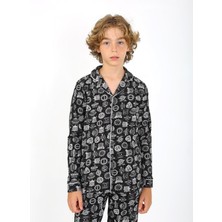 Erkek Çocuk Uzun Kollu %100 Pamuklu Düğmeli Pijama Takımı Arma Uzun