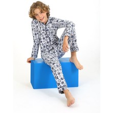 Erkek Çocuk Uzun Kollu %100 Pamuklu Düğmeli Pijama Takımı Arma Uzun