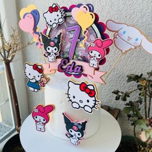 Cake Topper Anime Kuromi Karakterleri Temalı Kız Çocuk Doğum Günü Isme Özel Kişiselleştirilebilir 3D Pasta Parti Süsü Seti