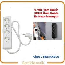 Viko Multi-Let 4 Lü Ünal Kablolu Beyaz (12 ile 40 Metre Arası) Topraklı Çocuk Korumalı Uzatma ( 3x2.5 Ünal Kablo Tam Bakır) Ttr Kablo Tseli HO5VV-F