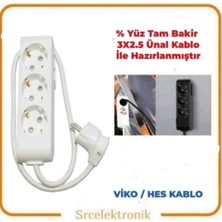 Viko Multi-Let 3 Lü Ünal Kablolu Beyaz (1 ile 10 Metre Arası) Topraklı Çocuk Korumalı Uzatma ( 3x2.5 Ünal Kablo Tam Bakır) Ttr Kablo Tseli HO5VV-F
