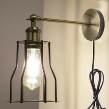 Riolight  Vintage2,rustik2,retro2 Eskitme 1XE27 Duylu Kafes Kablolu Fişli Anahtarlı Metal Duvar Aplik