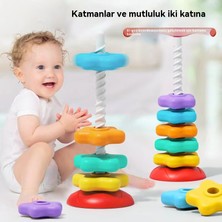 Janjonstar Rainbow Star Stacking Music Rotating Tower Baby Ring Rotating Music 0-2 Yaşlı Baby Puzzle Early Education Game (Yurt Dışından)