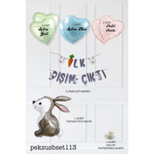 Pekshop Ilk Dişim Çıktı Tavşan ve Kalp Balonlu Süsleme Seti Diş Buğdayı Süsleri Bannerlı Paket