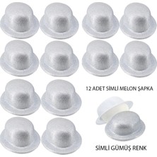 Just Cheap Store Gümüş Renk Simli Melon Yuvarlak Parti Şapkası 12 Adet