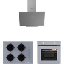 Silverline Karma Gri Cam Ankastre Set 3481 Davlumbaz - CS5665S01 65CM Ocak - Esty AEF6601S04 Firin