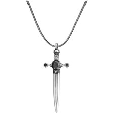 Takıhan Şovalye Kılıcı Siyah Zirkon Taşlı 925 Ayar Gümüş Kolye