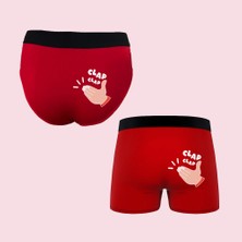 Kutulu Şaplak Tasarımlı Kadın Külot ve Erkek Boxer Ikili Set