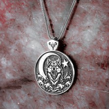 Takılingo 925 Ayar Gümüş 3D Ayyıldız Kurt Motifli Büyük Boy Usta Işi Erkek Kolye