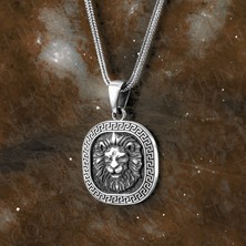 Takılingo 925 Ayar Gümüş 3D Aslan Motifli Grek Tasarım Zarif Erkek Kolye