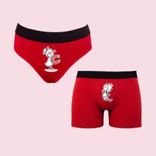 Kutulu Sevgili Mıknatıs Tasarımlı Eğlenceli Kadın Külot ve Erkek Boxer Ikili Set