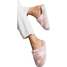 Liger Önü Kapalı Yıldız Baskılı Peluş Kadın Ev Terliği Pudra