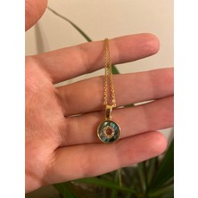 Anetta Jewelry Altın Renk Ortası Zirkon Taşlı Yuvarlak Kararmaz Çelik Kolye Çelik takı