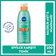 NIVEA Derma Skin Clear Niasinamid ve Salisilik Asit (BHA) İçeren Sivilce Karşıtı Yüz Temizleme Tonik 200ml, Karma ve Yağlı Ciltler