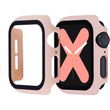 Megafox Teknoloji Apple Watch 38 mm Uyumlu Kasa ve Ekran Koruyucu Sert Silikon Renkli 360 Tam Koruma Gard 01 Pembe