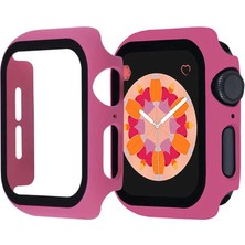 Megafox Teknoloji Apple Watch 38 mm Uyumlu Kasa ve Ekran Koruyucu Sert Silikon Renkli 360 Tam Koruma Gard 01 Pembe Koyu