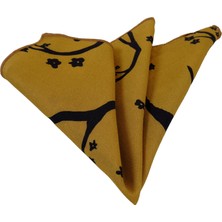 Exve Exclusive Sarı Hardal Siyah Desen Baskılı Viskon Yaka Mendili