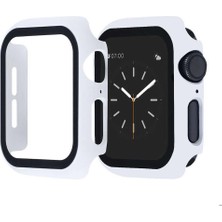 Megafox Teknoloji Apple Watch 38 mm Uyumlu Kasa ve Ekran Koruyucu Sert Silikon Renkli 360 Tam Koruma Gard 01 Beyaz