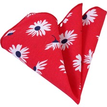 Exve Exclusive Kırmızı Üzeri Beyaz Lacivert Çiçek Baskılı Yaka Mendili