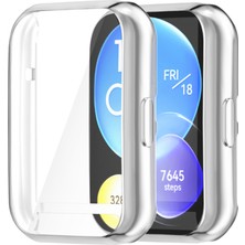Megafox Teknoloji Huawei Watch Fit 2 Uyumlu Kasa Koruyucu Silikon Darbe Emici Tam Koruma Silikon Ekran Koruyucu GARD02 Gümüş