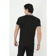 Koflandy Erkek Yakalı Slim Fit Baskılı T-Shirt - Siyah