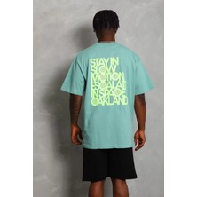 Koflandy Oversize Baskılı Bisiklet Yaka T-Shirt - Mint Yeşili